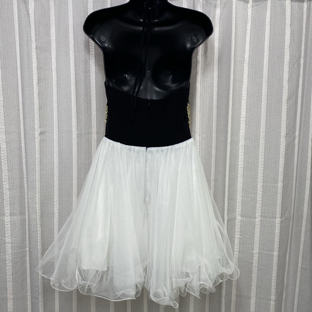 Blondie Nites Short Halter Dress Black White and Gold Homecoming Prom Size 3 EUC - Picture 5 of 13